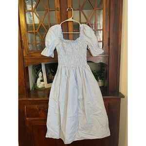 Damaris Bailey Gingham Smocked Square Neck Puff Sleeve Midi‎ Dress XS